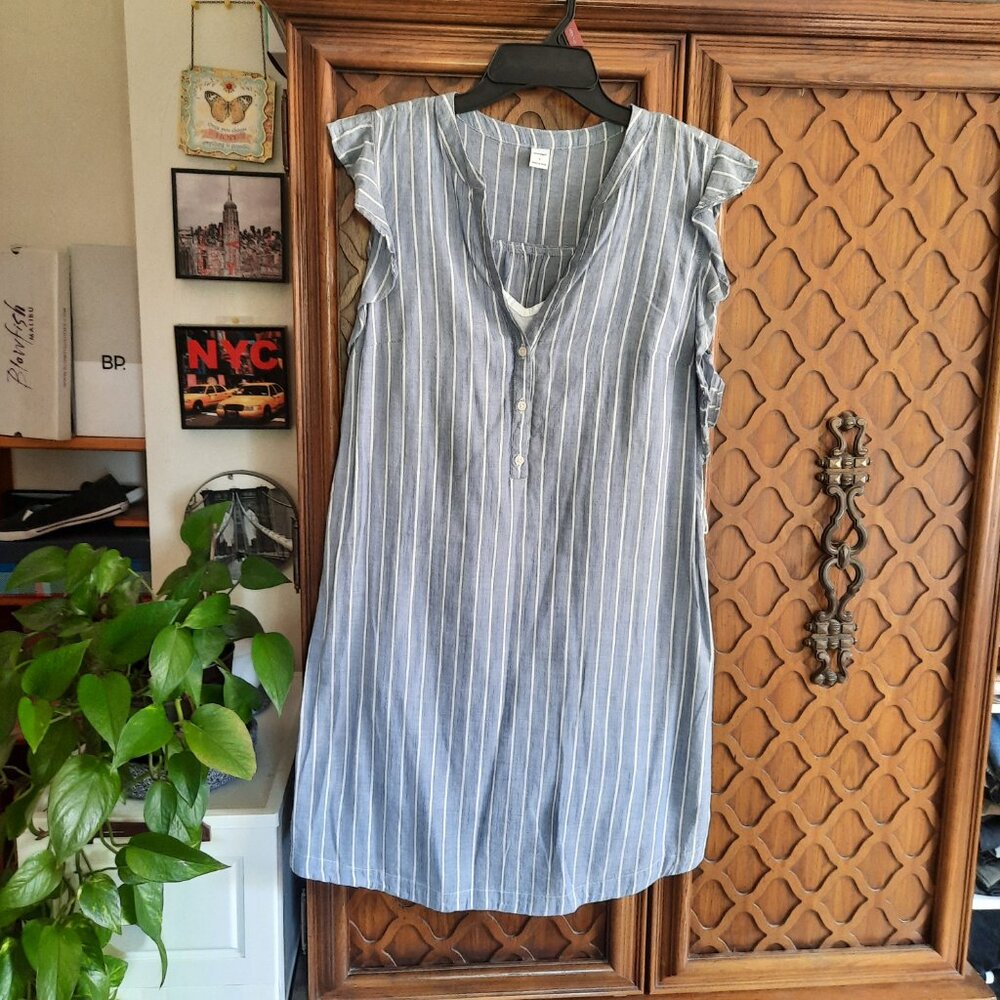 TO RELIST -Old Navy Flutter Sleeve Tie-Belt Shirt Dress - Chambray Stripes, Sz S - Picture 4 of 16